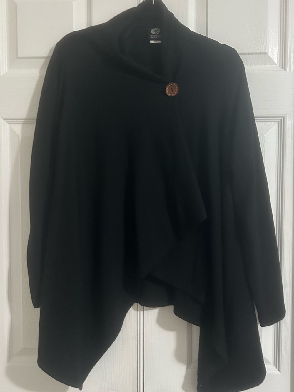 bobeau Black Draped Button-Front Poncho Sweater